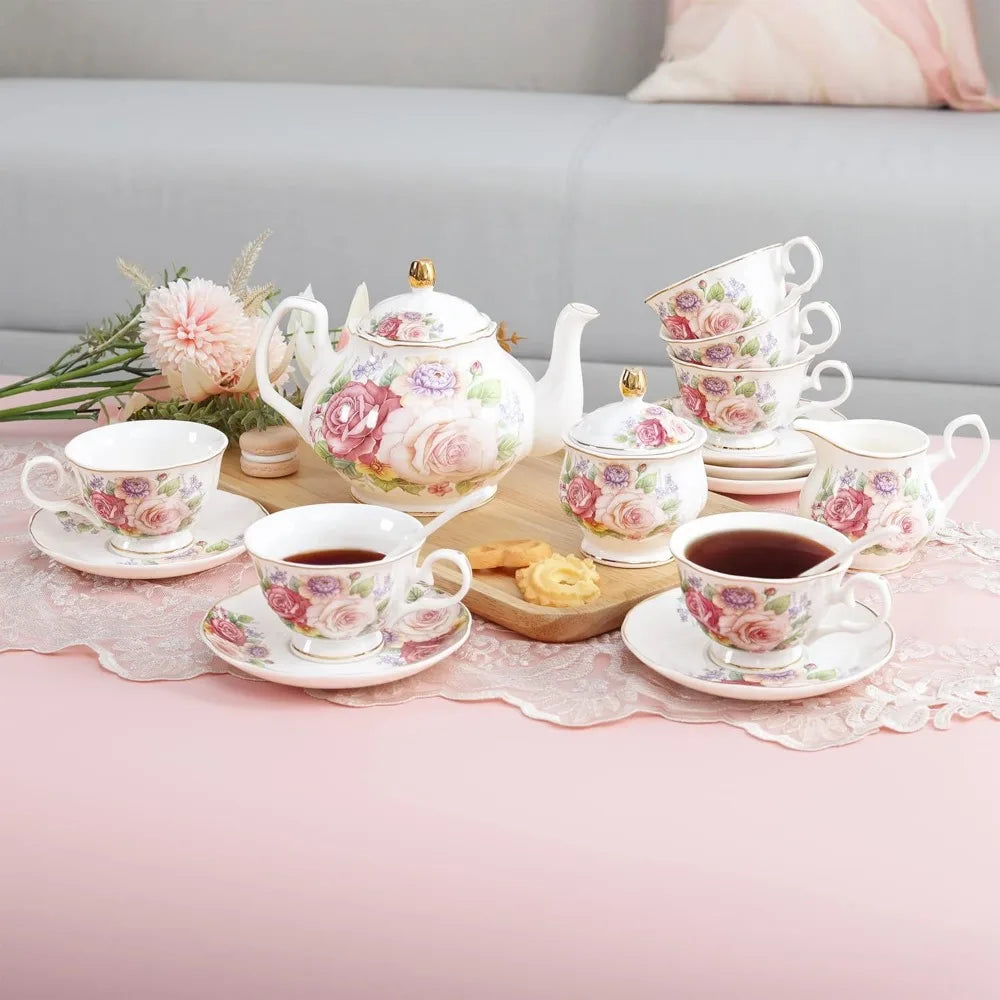 Pink Bone China Tea Set