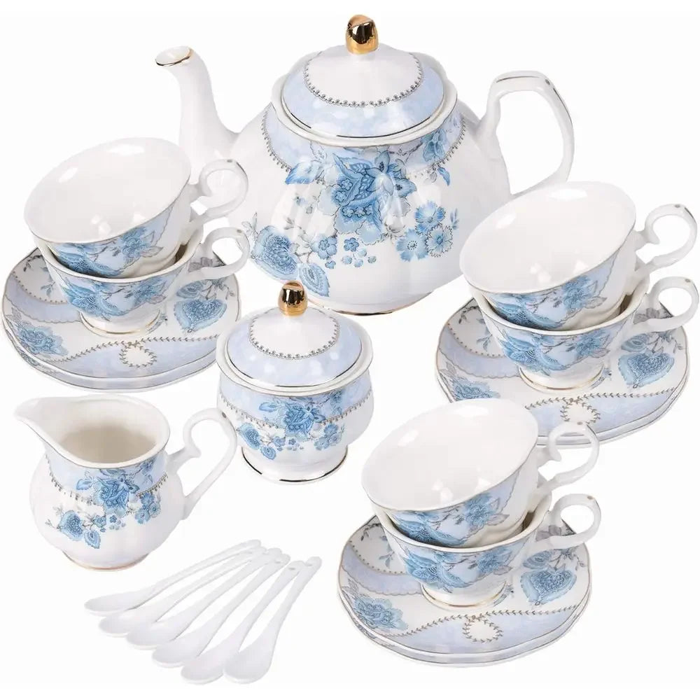 Blue Porcelain Tea Set for 6