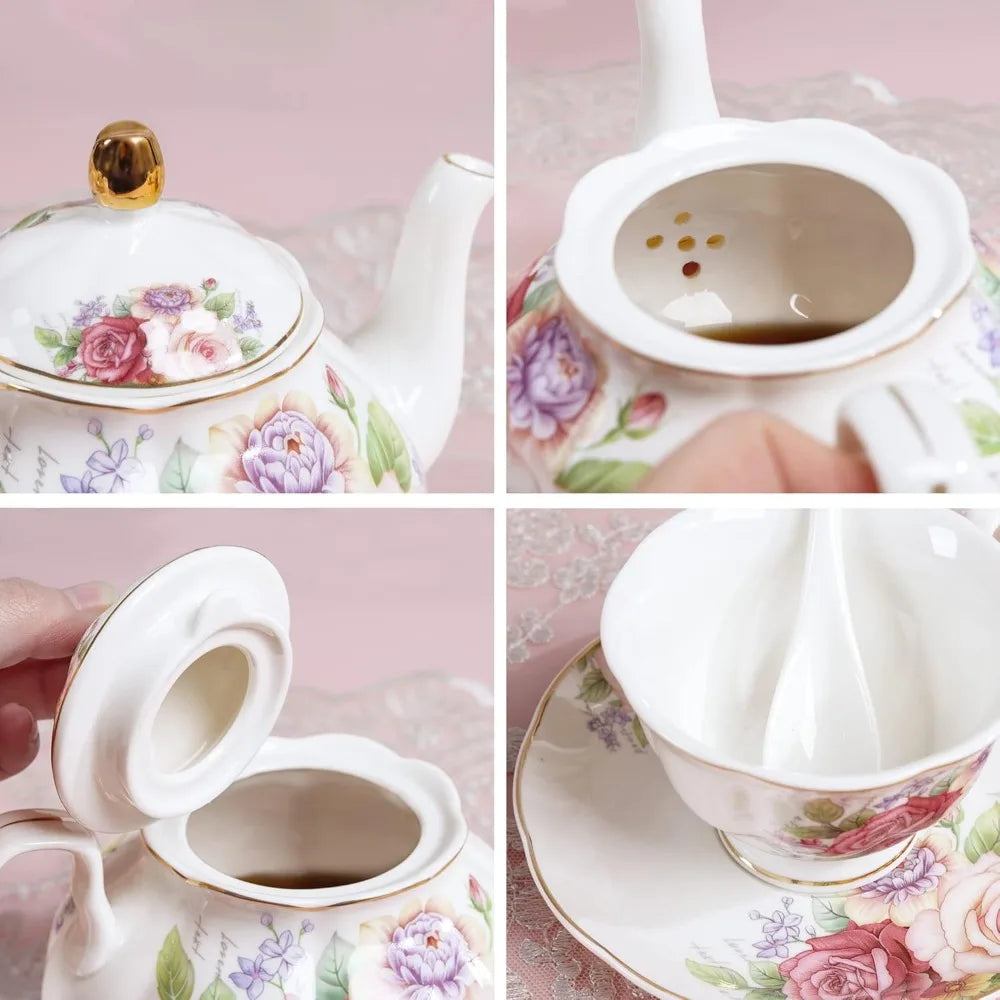 Pink Bone China Tea Set