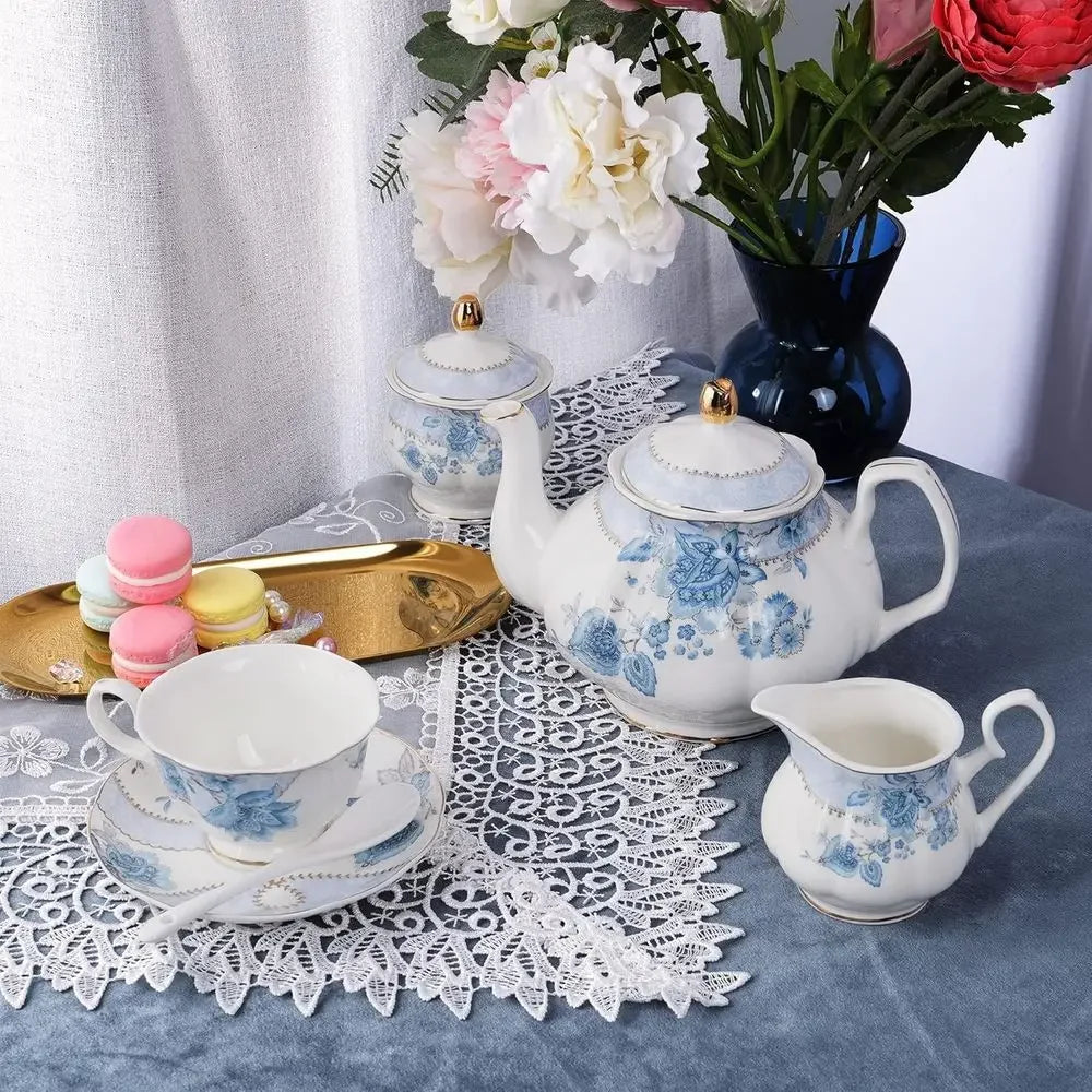 Blue Porcelain Tea Set for 6