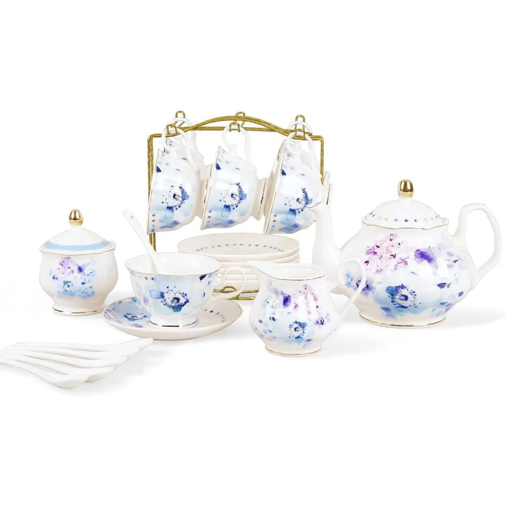Pink Bone China Tea Set