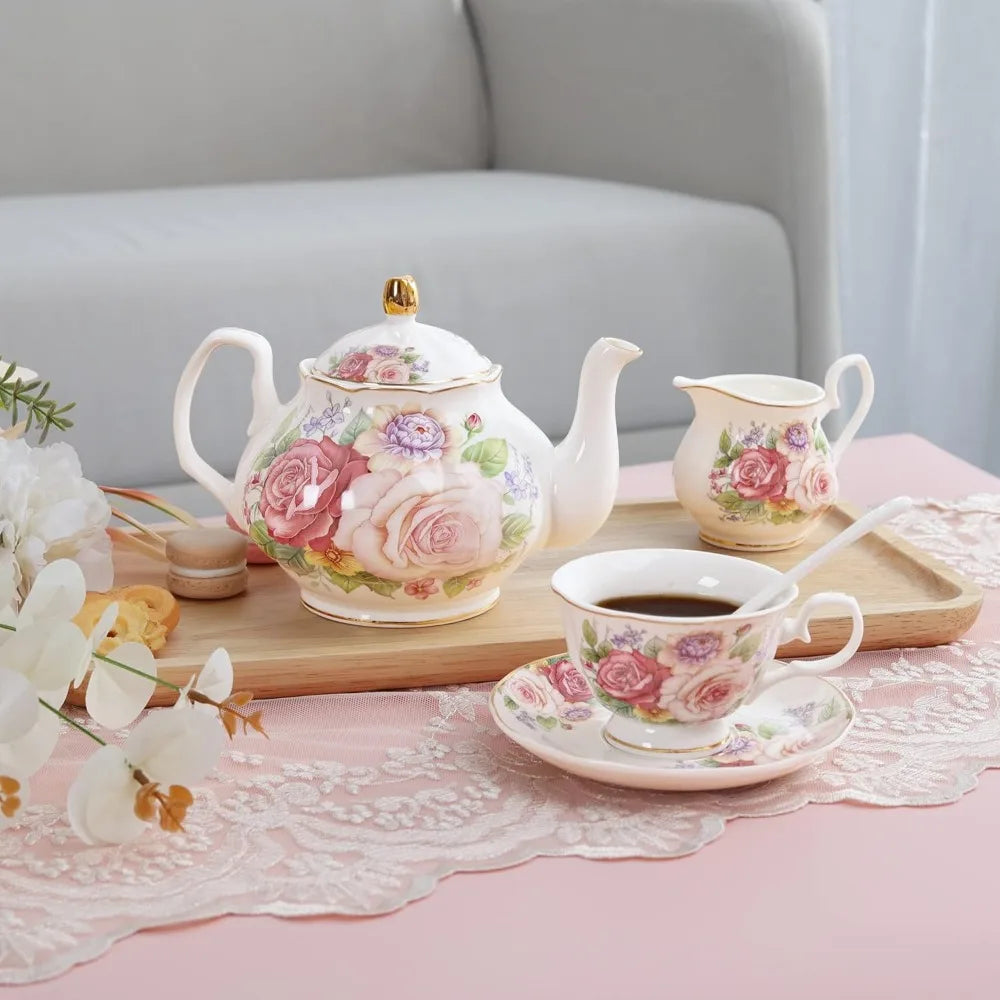 Pink Bone China Tea Set