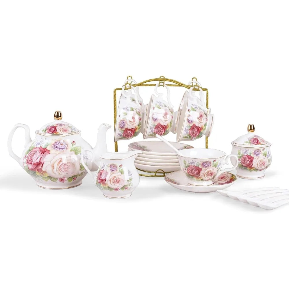 Pink Bone China Tea Set